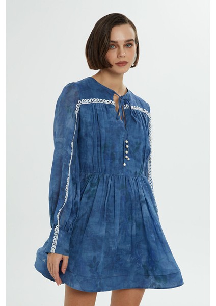 Dantel Aksesuarlı Mavi Kısa Elbise indirimleri