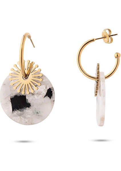 Maki Beyaz Doğal Taşlı Çelik Kadın Küpe