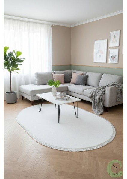 Post/peluş Yıkanabilir Kaymaz Taban Yumşacık Beyaz Oval Saçaklı Modern ve Şık Salon Oturma Odası Mutfak Çocuk Odası Koridor Antre Halısı fiyatları