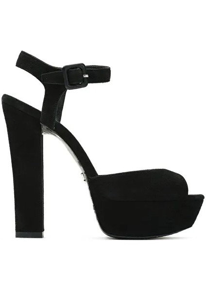 Siyah Kadın Süet Platform Topuklu Ayakkabı JAB2463 / 517K