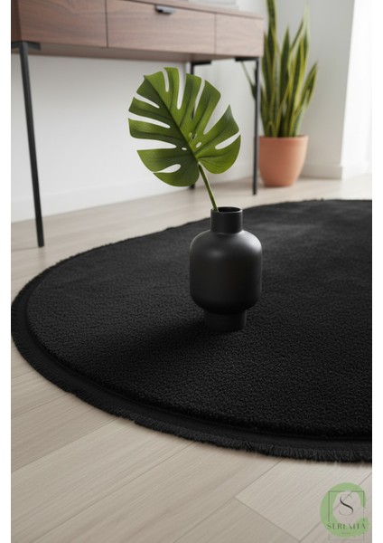 Post/peluş Yıkanabilir Kaymaz Taban Yumşacık Siyah Oval Saçaklı Modern ve Şık Salon Oturma Odası Mutfak Çocuk Odası Koridor Antre Halısı modelleri