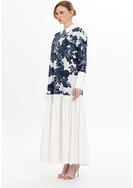 Etek Ucu Pliseli Yaka ve Kol Detaylı Lacivert Elbise fiyatları