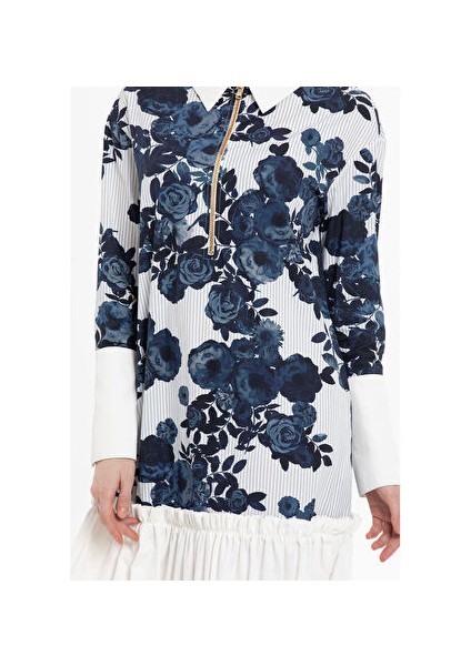 Etek Ucu Pliseli Yaka ve Kol Detaylı Lacivert Elbise modelleri