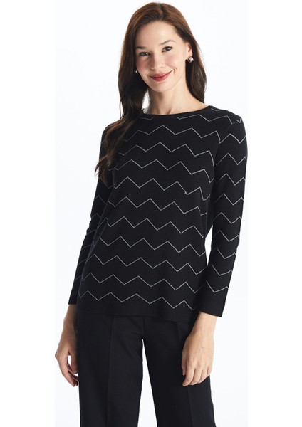 Yeni Sezon Bisiklet Yaka Desenli Kadın Triko Kazak