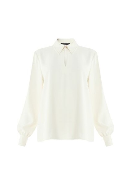 Gömlek Yaka Uzun Kollu Dmla Yaka Regular Krem Bluz