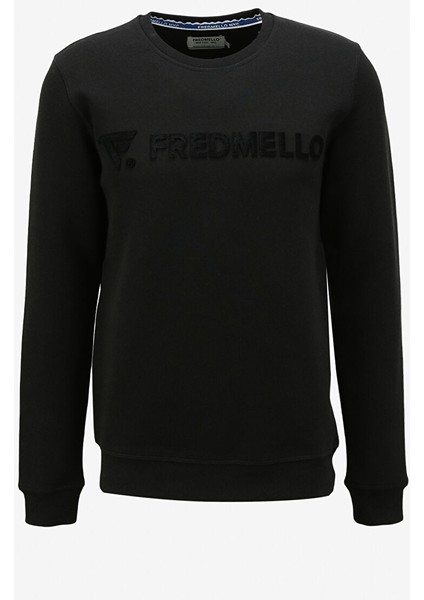 Bisiklet Yaka Siyah Erkek Sweatshırt FM23W07FG