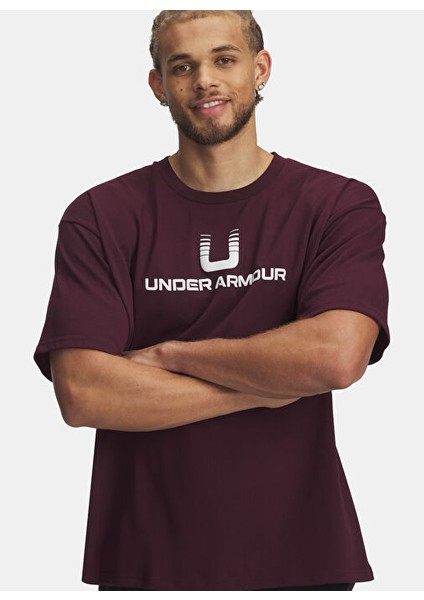 6005150-600-UA Hwt U Logo Ss Bordo Bisiklet Normal Baskılı Erkek T-Shirt