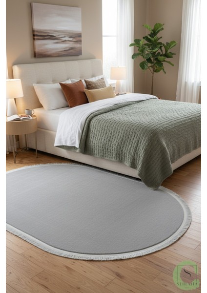 Post/peluş Yıkanabilir Kaymaz Taban Yumşacık Gri Oval Saçaklı Modern ve Şık Salon Oturma Odası Mutfak Çocuk Odası Koridor Antre Halısı fırsatları