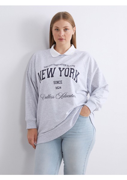 Yeni Sezon Gömlek Yaka Baskılı Oversize Kadın Sweatshirt Tunik fiyatları