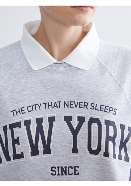 Yeni Sezon Gömlek Yaka Baskılı Oversize Kadın Sweatshirt Tunik fırsatları