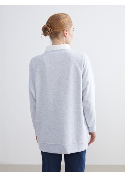 Yeni Sezon Gömlek Yaka Baskılı Oversize Kadın Sweatshirt Tunik indirimleri