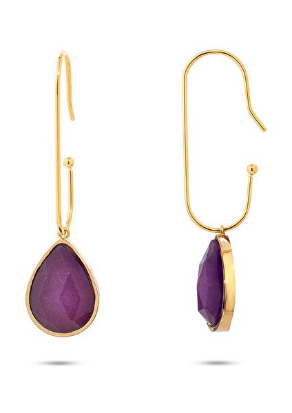 Yuna Gold Mor Doğal Taşlı Altın Kaplama Çelik Kadın Küpe