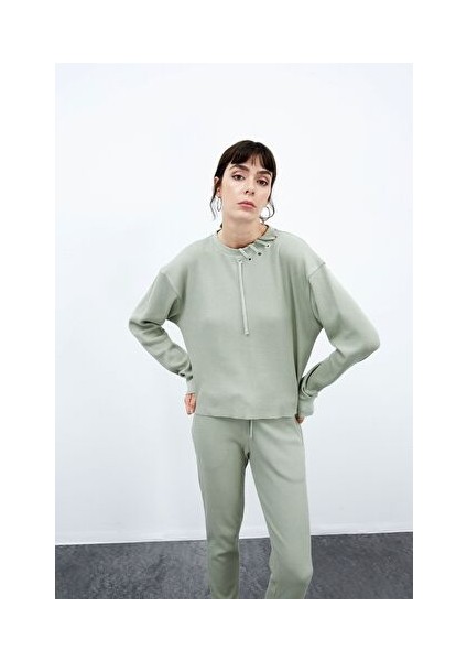 Lily Waffle Sweatshirt - Su Yeşili