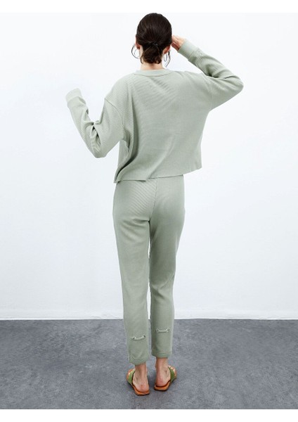 Lily Waffle Sweatshirt - Su Yeşili fiyatları