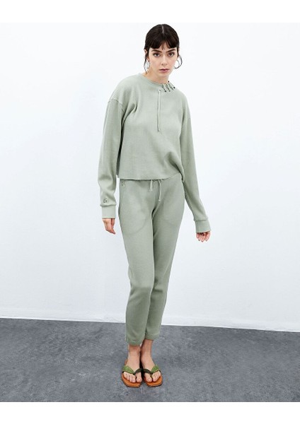 Lily Waffle Sweatshirt - Su Yeşili fırsatları