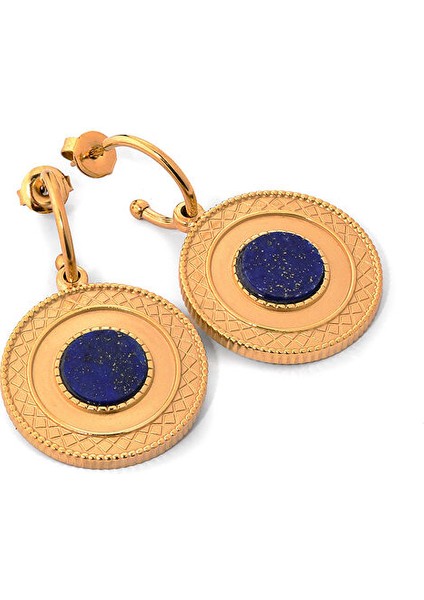 Tiana Lacivert Doğal Taşlı 14 Ayar Altın Kaplama Çelik Kadın Küpe