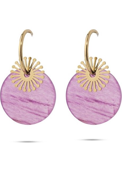 Maki Pembe Doğal Taşlı Altın Kaplama Çelik Kadın Küpe