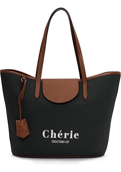 Cosmo Kanvas Leopar Deri Detaylı Siyah Kadın Omuz Çantası