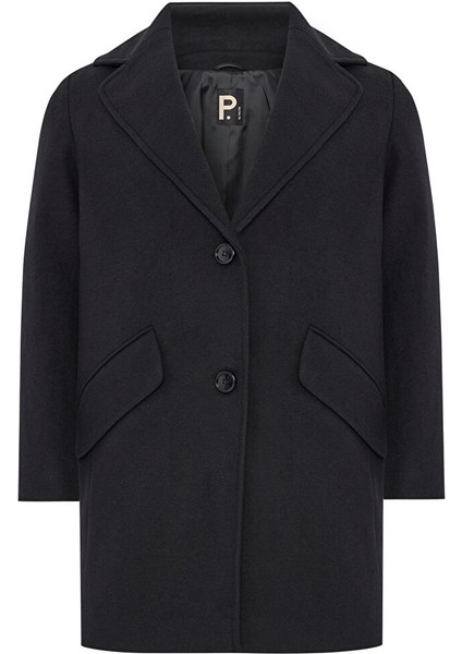 P By Paltoı Siyah Kadın Standart Düz Kaban 3884