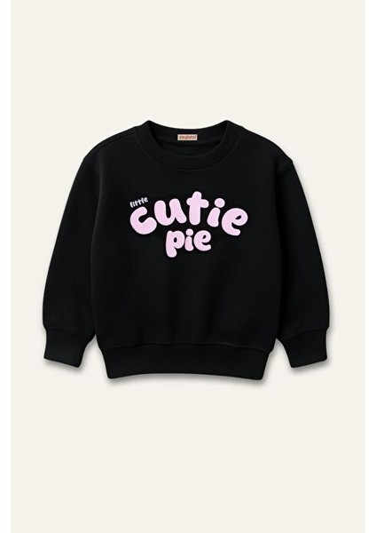 Kız Çocuk Kabartma Baskılı Sweatshirt - Siyah
