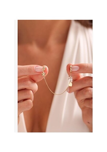 Taşlı Sallantılı Zincirli Yıldız Kalp Heritage Küpe modelleri