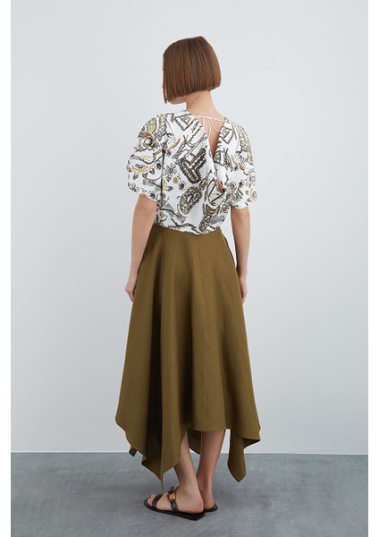 Yuvarlak Yakalı Kısa Kollu Işlemeli Asimetrik Yeşil Elbise indirimleri