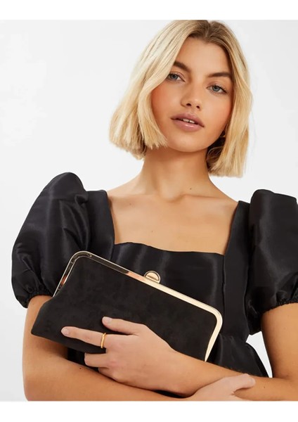 Süet Clutch Çanta Siyah