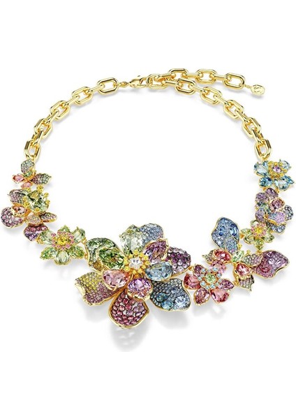 5717157 Swarovski Kolye Idyllia Necklace, Mixed Cuts, Pave, Flower, Multicolored, Gold-Tone Plated