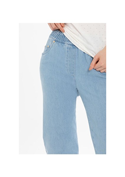Beli Lastikli Bilekte Mavi Jean Pantolon fiyatları