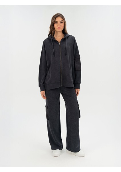 Cool Relax Wmn Antrasit Kadın Full Zip Kapişonlu Sweatshirt