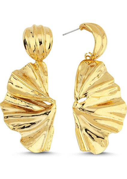 Lisa Lina Fall Yaprak Formlu Altın Kaplama Kadın Küpe