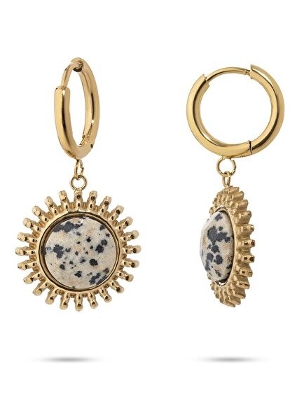 Sun Gold Leopar Desenli Doğal Taşlı Altın Kaplama Çelik Kadın Küpe