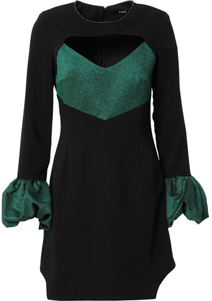 Kalp Yaka Balon Kollu Siyah Elbise fırsatları