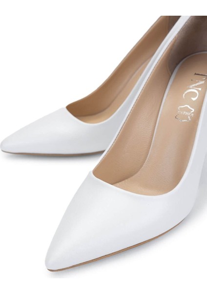 Kadın Hakiki Deri Beyaz Sedef Topuklu Ayakkabı modelleri