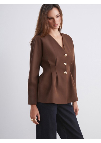 Yeni Sezon V Yaka Peplum Kadın Ceket