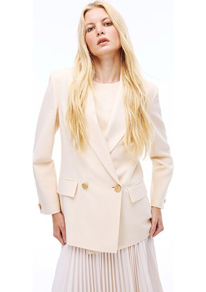 Seras Rahat Kalıp Standart Boy Takma Kol Ceket Yaka Bej Ceket fırsatları