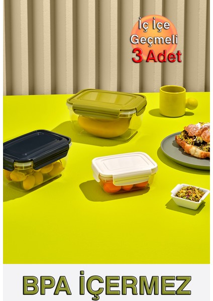 Fresh Box Kilitli Dikdörtgen Saklama Kabı (400,800,1400 Ml) (Üçlü Set) fiyatları