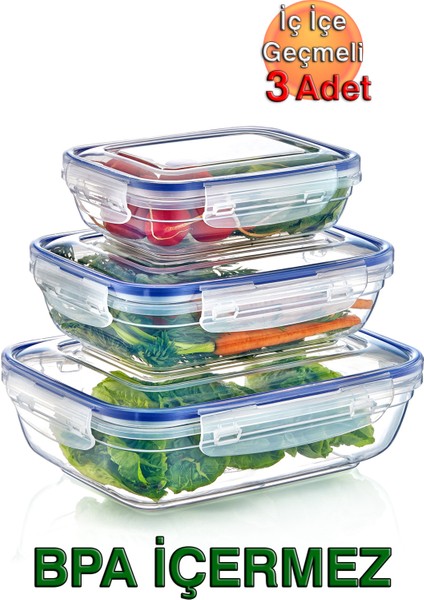 Lock&fresh Contalı Dikdörtgen Saklama Kabı (310,565,975 Ml) (Üçlü Set)