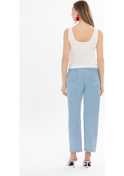 Beli Lastikli Bilekte Mavi Jean Pantolon modelleri