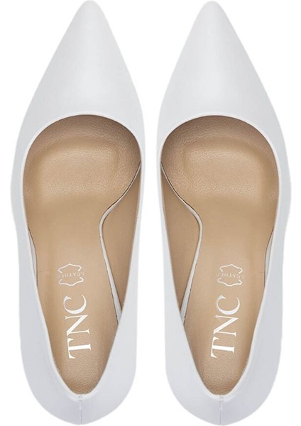 Kadın Hakiki Deri Beyaz Sedef Topuklu Ayakkabı