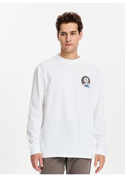 Beyaz Casino Baskılı Uzun Kollu T-Shirt