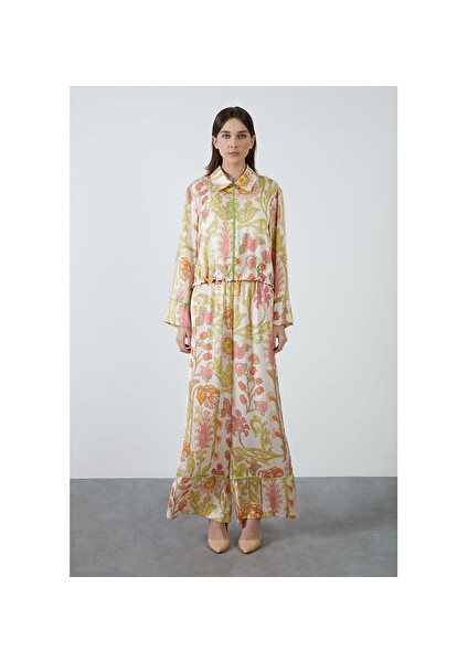 Önü Fermuarlı Desenli Renkli Ceket