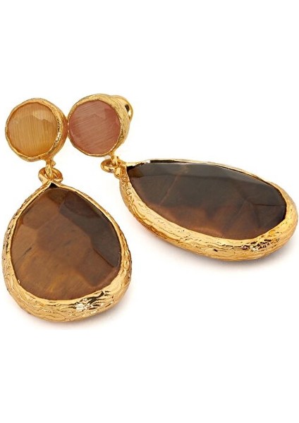 Tiva Doğal Taş Kahverengi Küpe