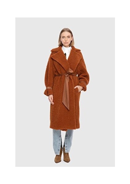 Suni Kürk Oversize Tütün Kaban