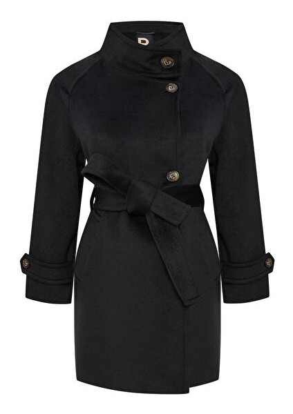 P By Paltoı Siyah Kadın Standart Düz Kaban 3895