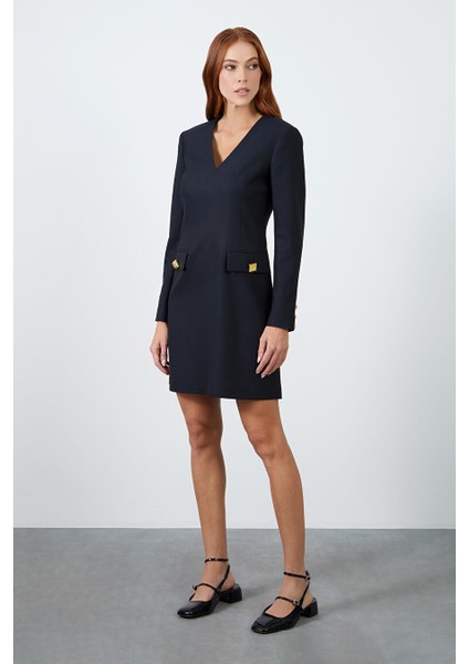 Uzun Kollu V Yakalı Midi Boy Siyah Elbise fiyatları