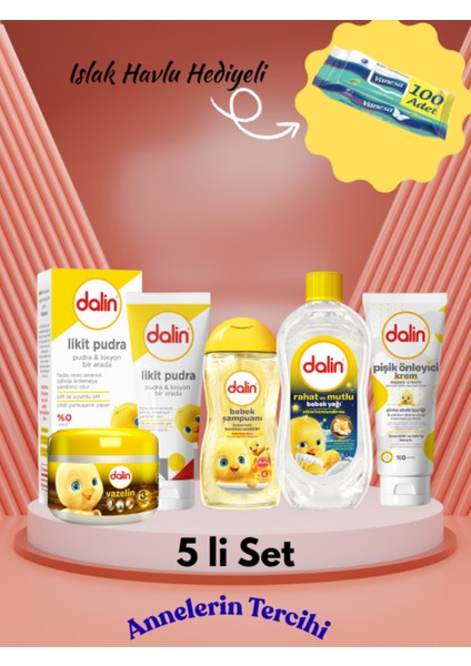 Bebek Şampuanı + Likit Pudra + Bebek Yağı + Vazelin + Pişik Kremi | Islak Havlu Hediyeli