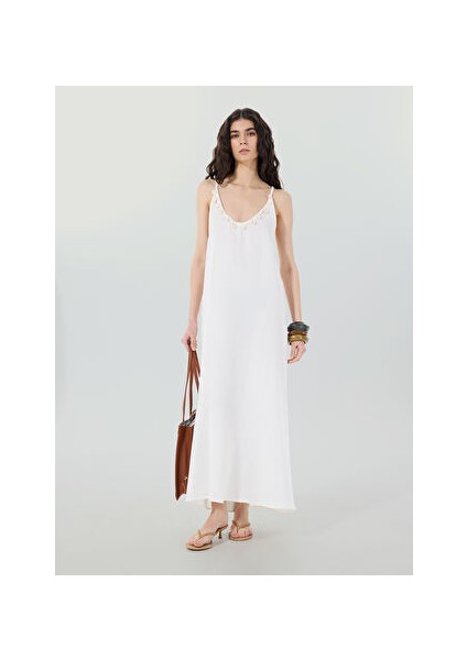 Bisiklet Yaka Kırık Beyaz Midi Kadın Elbise SPBF4SL-ELB5610 modelleri