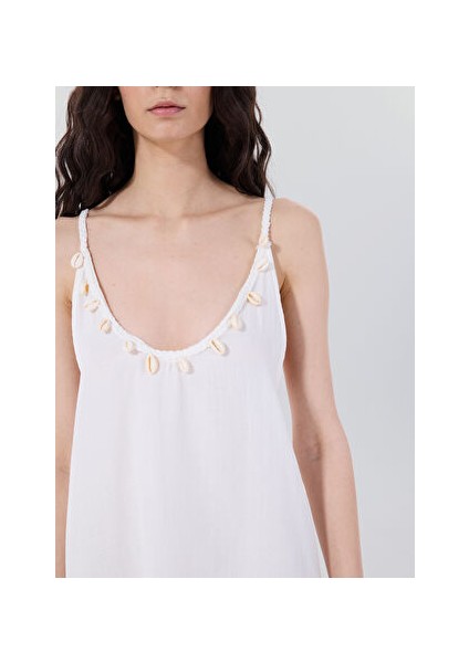 Bisiklet Yaka Kırık Beyaz Midi Kadın Elbise SPBF4SL-ELB5610 indirimleri