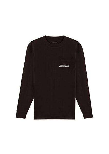 Kahverengi Retro Nakışlı Uzun Kollu T-Shirt